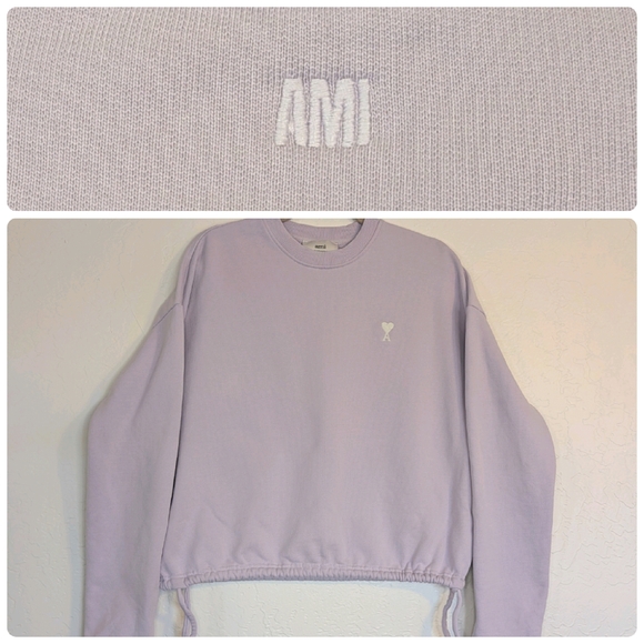 Ami Tops - Ami Paris Ami De Cœur Cotton Sweatshirt Lilac Drawstring Waist